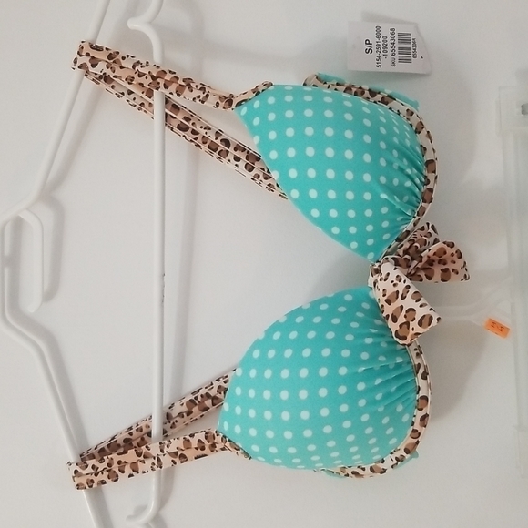 Blue White Polka  Dot Leopard Print Bikini Set Small - Picture 3 of 6